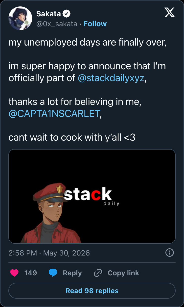 A member announcing they joined Stack